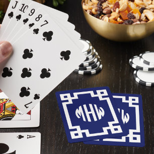 Jeu De Cartes Bleu marine Monogramme Cercle Clé Grecque DIY Fond