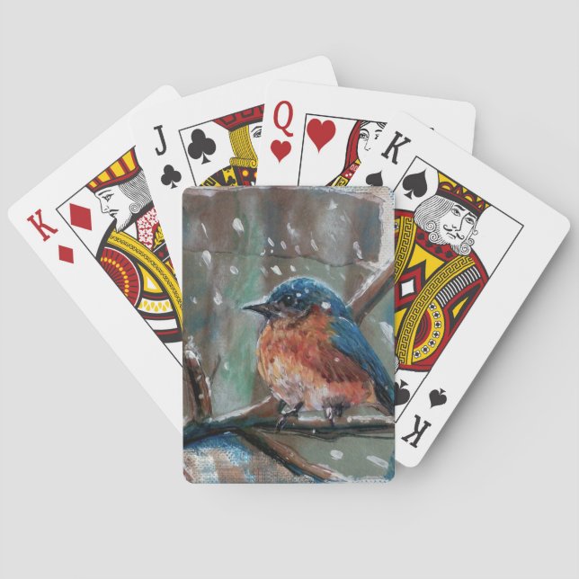 Jeu De Cartes Bleu mignon Oiseau Chanson Oiseau Peinture hiverna (dos)