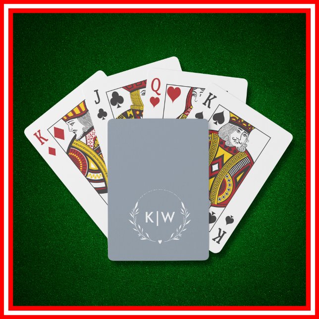 Jeu De Cartes Bleu Poussiéreux et Blanc | Monogramme Initiales M (Créateur téléchargé)