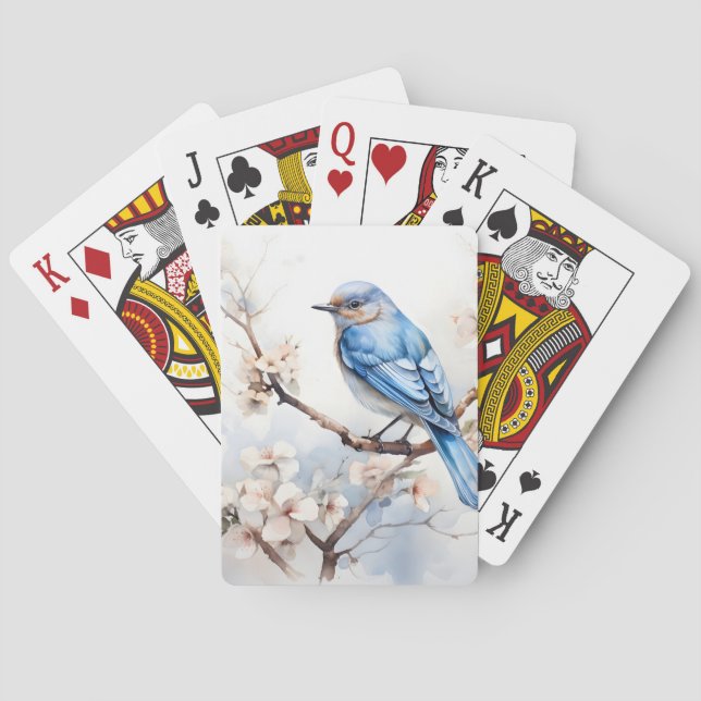 Jeu De Cartes Bleu printanier dans l'arbre florissant (dos)