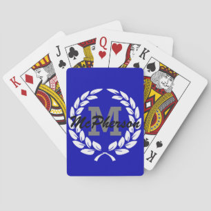 Jeu De Cartes Bleu royal avec couronne victorieuse et monogramme
