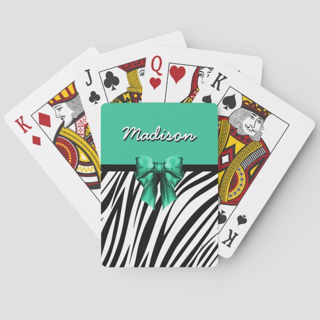 Jeu De Cartes Bleu Ruban Bow Zebra Imprimer (dos)