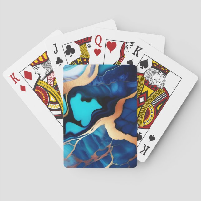 Jeu De Cartes Bleu tendance en or faux marbre (dos)