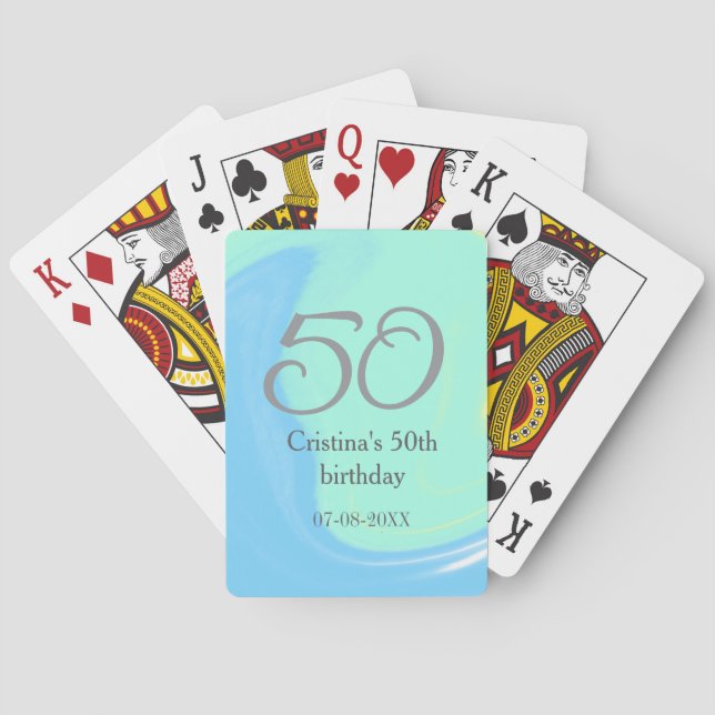 Jeu De Cartes bleu vert gris 50e anniversaire ajouter nom date r (dos)