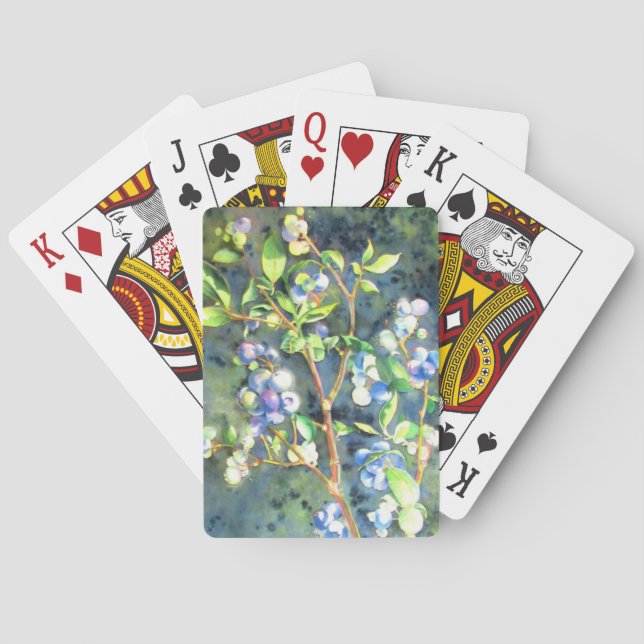 Jeu De Cartes Bleuets, fruit romantique Peinture d'aquarelle (dos)
