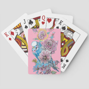 Jeu De Cartes Blue Budgie Red Rose Flower Jouer des cartes roses
