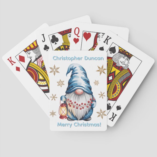 Jeu De Cartes Blue Christmas Gnome with Red Lantern Berries (dos)