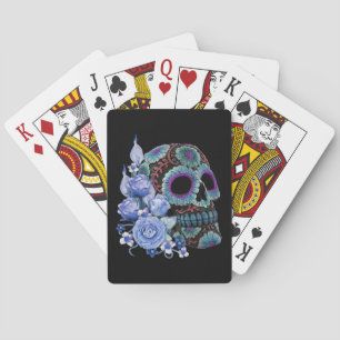 Jeu De Cartes Blue Floral Black Sugar Skull Jour des morts