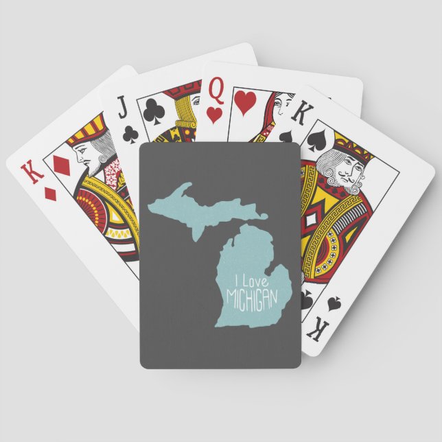 Jeu De Cartes Blue Grey I Love Michigan Silhouette (dos)