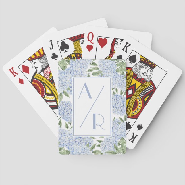 Jeu De Cartes Blue Hydrangea Deux Monogrammes Initiaux Personnal (dos)