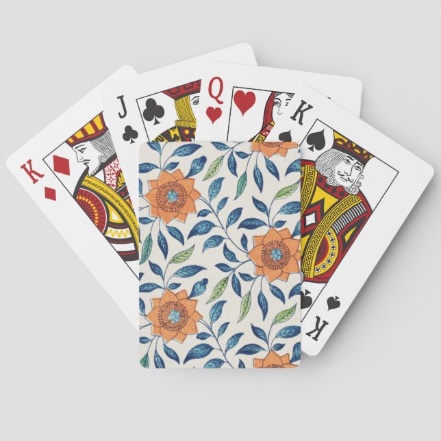 Jeu De Cartes Blue & Orange Floral Pattern (dos)