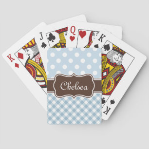 Jeu De Cartes Blue Polka Dot Gingham Patterns Brown Name