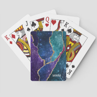 Jeu De Cartes Blue Purple Aqua Gold Veines Agate Monogramme