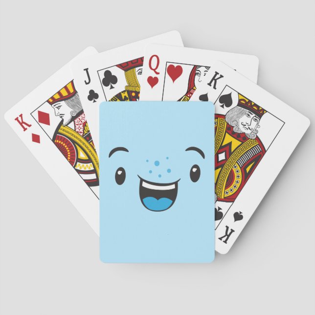 Jeu De Cartes Blue Smiling Kawaii Visage Jouer des cartes (dos)