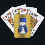 Jeu De Cartes Blue Snowman sur Gold Christmas<br><div class="desc">Un motif de Noël mignon et coloré avec des bonhomme de neige vêtus d'un chapeau et de gilets en velours bleu,  sur un arrière - plan doré festif aux étoiles dorées pour ajouter une touche chic et fantaisiste à vos décorations de maison de Noël cette année.</div>