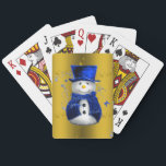 Jeu De Cartes Blue Snowman sur Gold Christmas<br><div class="desc">Un motif de Noël mignon et coloré avec des bonhomme de neige vêtus d'un chapeau et de gilets en velours bleu,  sur un arrière - plan doré festif aux étoiles dorées pour ajouter une touche chic et fantaisiste à vos décorations de maison de Noël cette année.</div>