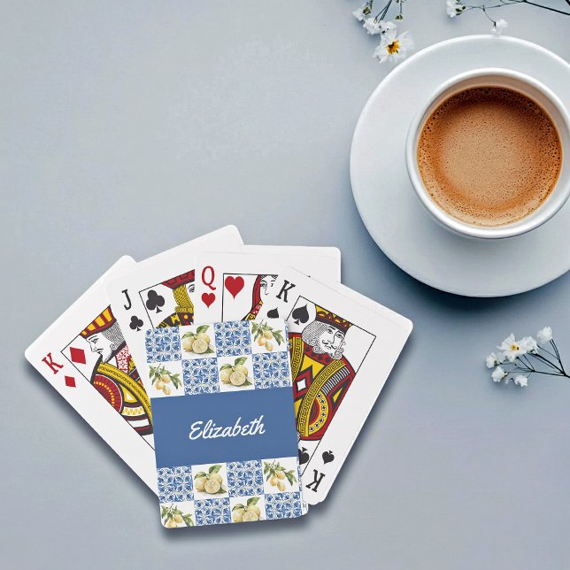 Jeu De Cartes Blue Tile French Country Lemon Custom Name (Créateur téléchargé)