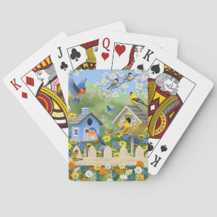 Jeu De Cartes Bluebirds Goldfinches Birdhouses Jardin aux fleurs
