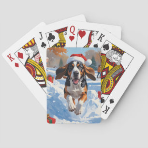 Jeu De Cartes Bluetick Coonhound courant dans la neige avec Noël