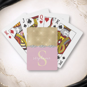 Jeu De Cartes Blush Rose Diamants Or Élégant Monogramme Personna