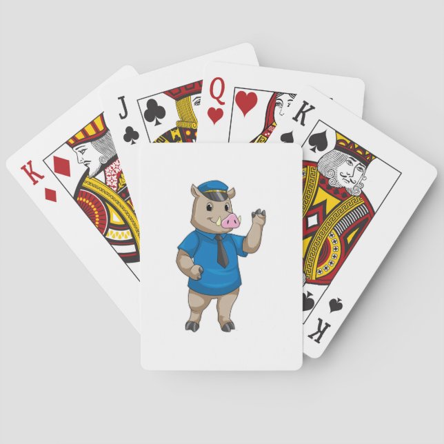 Jeu De Cartes Boar en tant qu'officier de police avec casquette  (dos)
