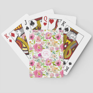 Jeu De Cartes Boho Pastel Rose Floral Aquarelle Botanique