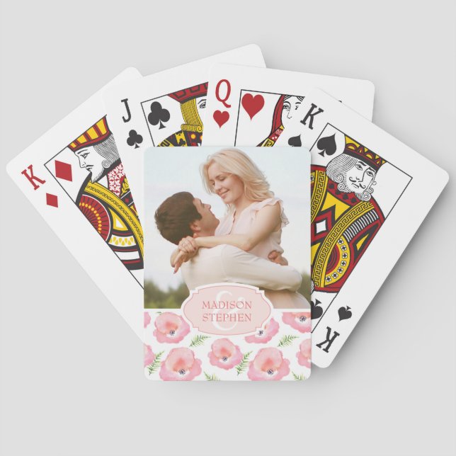 Jeu De Cartes Boho Rose Rose Floral Aquarelle - Photo Mariage (dos)
