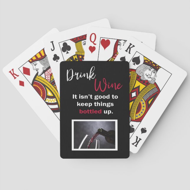 Jeu De Cartes Boire du vin drôle de dicton personnalisé noir (dos)