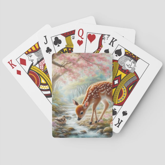 Jeu De Cartes Bois de printemps avec canard et faon/cerf (dos)