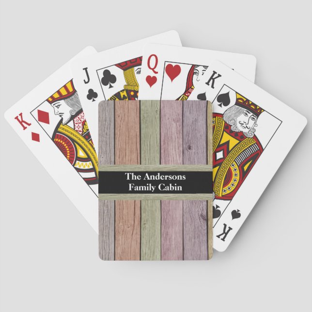 Jeu De Cartes Bois Planche Famille Cabine Pastel Personnalisable (dos)