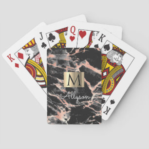 Jeu De Cartes Boite en or en marbre noir/Rose, Nom/Monogramme Vs