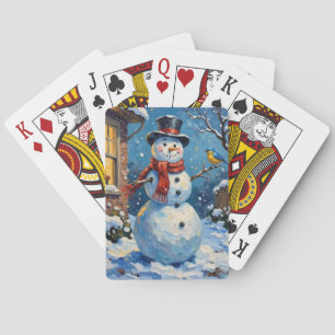Jeu De Cartes Bonhomme de neige nostalgique heureux avec scène h