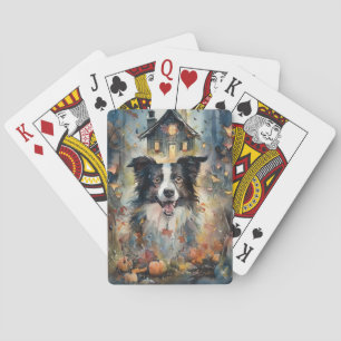 Jeu De Cartes Border Collie Halloween avec citrouilles effrayant