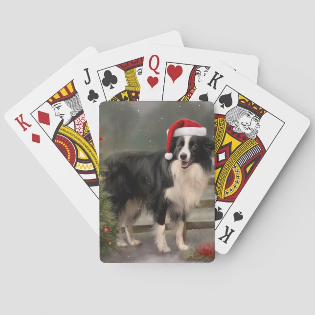 Jeu De Cartes Bordure Collie Chien dans neige Noël (dos)