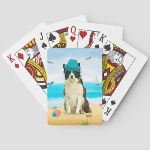 Jeu De Cartes Bordure Collie Chien sur l'oreiller de plage