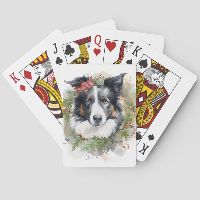 Jeu De Cartes Bordure Collie Fête de Noël Wreath Pup (dos)