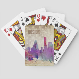Jeu De Cartes Boston, MA   Aquarelle Ville Skyline