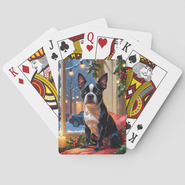 Jeu De Cartes Boston Terrier avec Noël Lumières (dos)