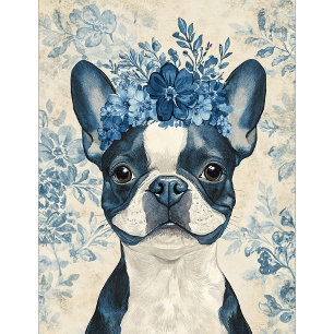 Jeu De Cartes Boston Terrier Chien Blue Floral