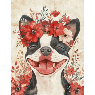 Jeu De Cartes Boston Terrier Chien Rouge Floral