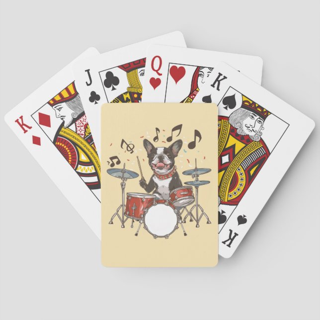Jeu De Cartes Boston Terrier Dog Playing Drums (dos)
