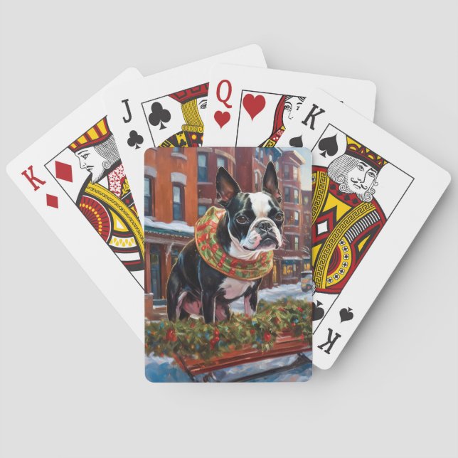 Jeu De Cartes Boston Terrier Saison de Noël festive (dos)