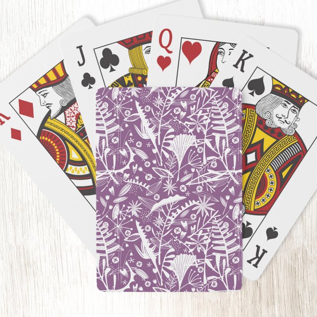 Jeu De Cartes Botanique violet moderne (Purple and white botanical silhouette pattern art playing cards)