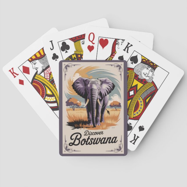 Jeu De Cartes Botswana Elephant Illustration Voyage Art Vintage (dos)