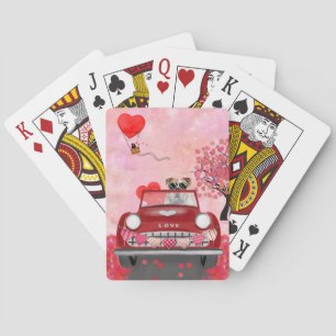 Jeu De Cartes Bouledogue anglais conduisant une voiture avec des