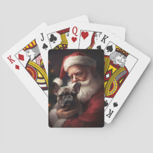 Jeu De Cartes Bouledogue français avec le Père Noël Noël festif