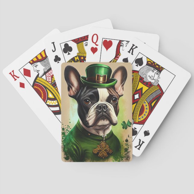 Jeu De Cartes Bouledogue français en robe de la Saint-Patrick (dos)