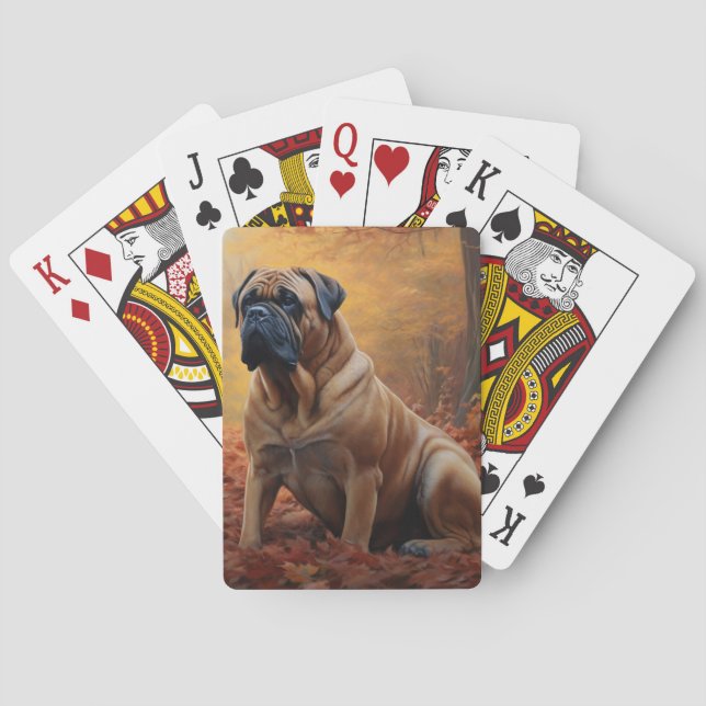Jeu De Cartes Bouledogue mastiff dans Automne Feuilles tombées I (dos)