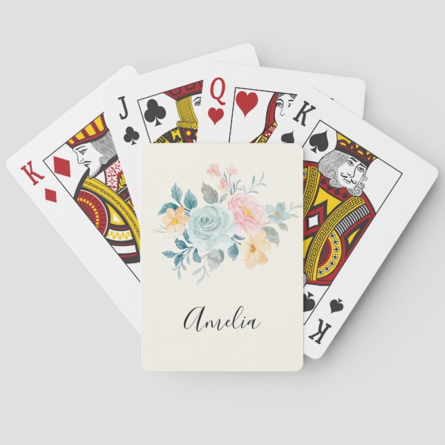 Jeu De Cartes Bouquet de fleurs rose et bleu élégant (dos)