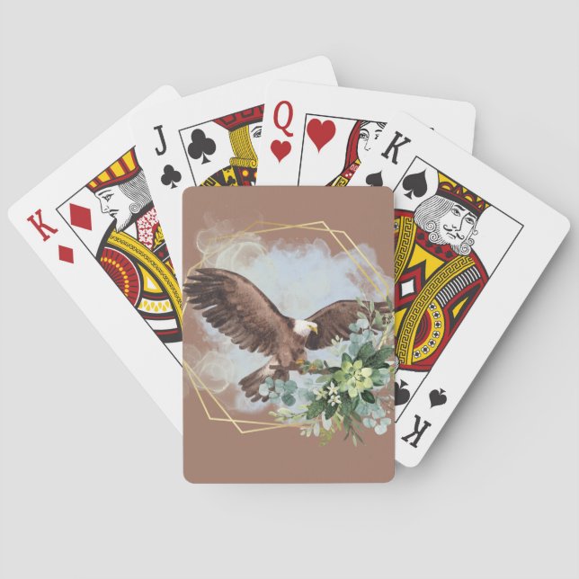 Jeu De Cartes Bouquet encadré d'aigle chauve aquarelle (dos)